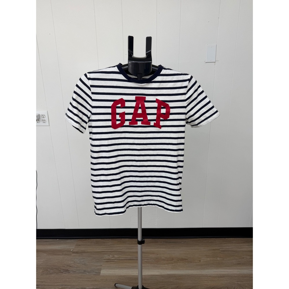 Gap T-Shirt Kids XXL Blue White Good Striped Logo Applique Tee